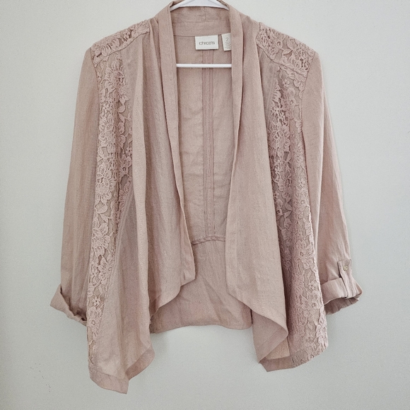 Chico's Sweaters - Blush Pink Open-Front Lace Detail Cardigan Blazer Womens Size L (Chicos Size 2)